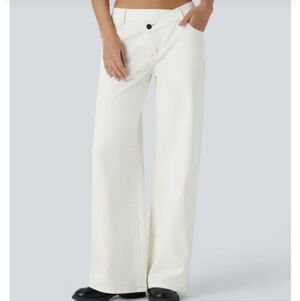 HALARA Flex M Tall Beige Denim Asymmetric Low Rise Baggy Wide Leg Casual Jeans